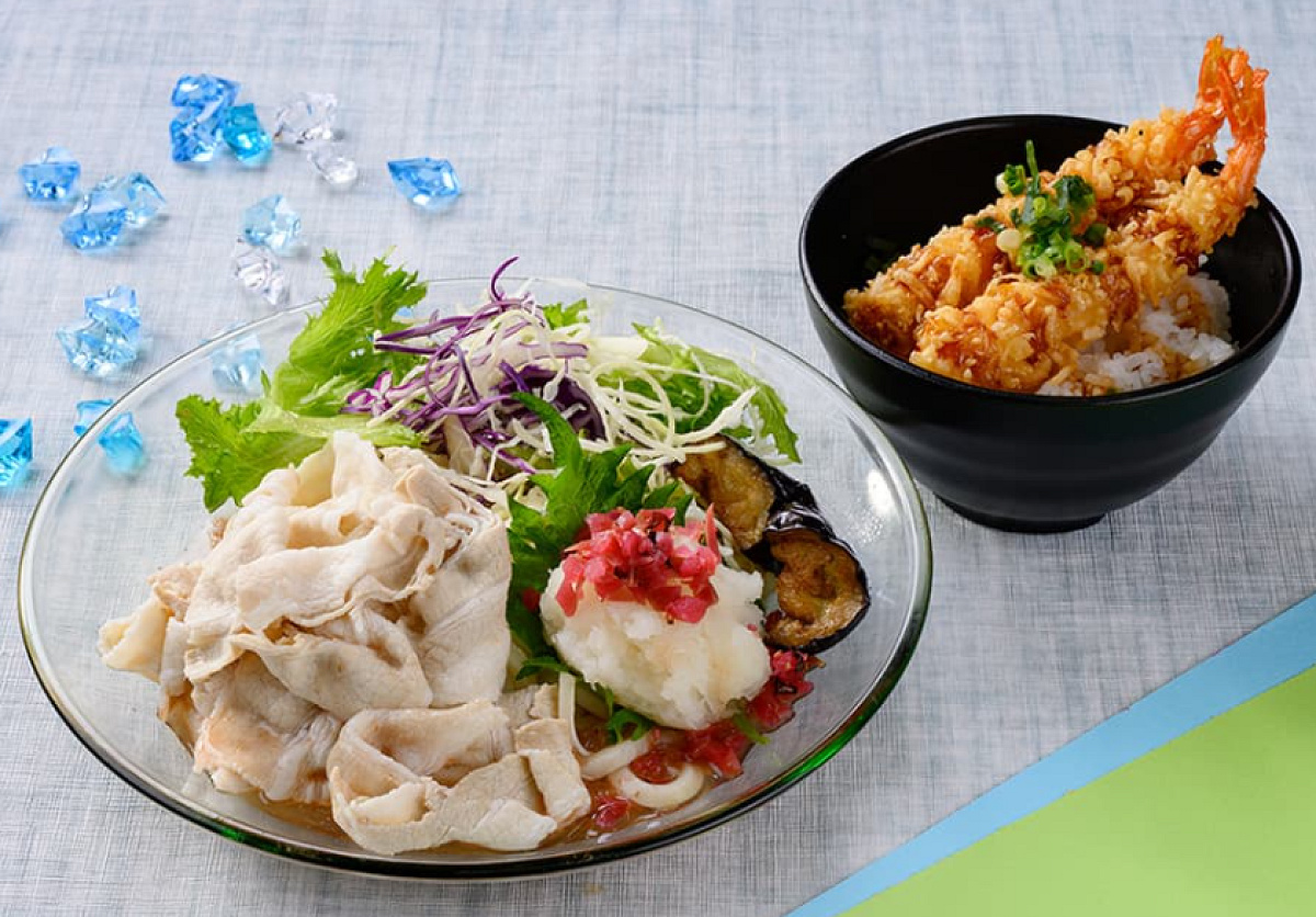 豚しゃぶとナスの 冷やし梅おろしうどん （天丼セット）