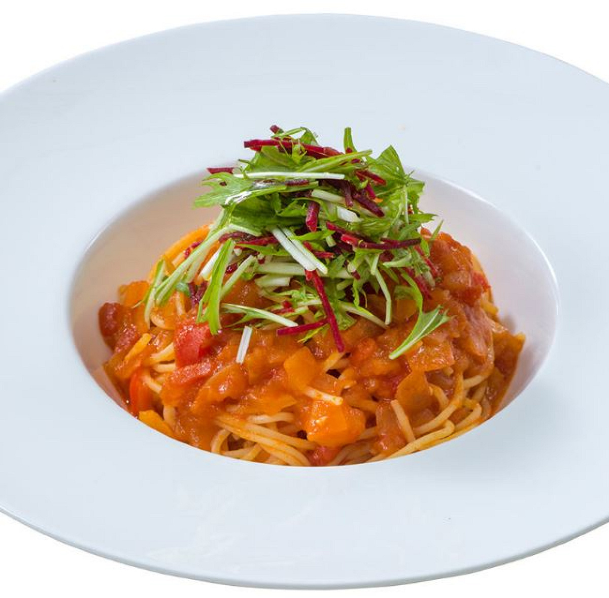 スパゲッティーニ、野菜のトマトソース