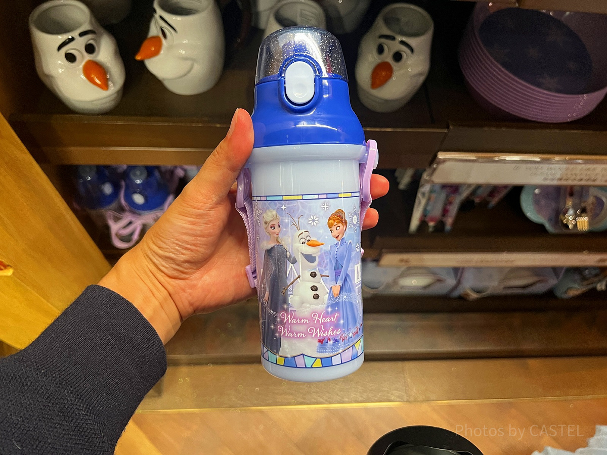 香港ディズニーアナ雪グッズ：アナとエルサ、オラフの水筒| キャステル