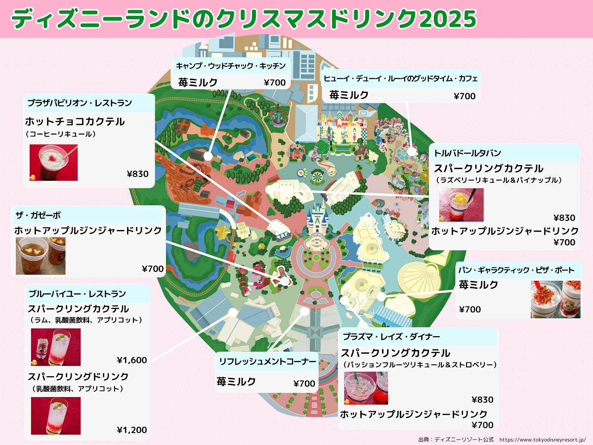 【マップ】ディズニーランドのクリスマスドリンク