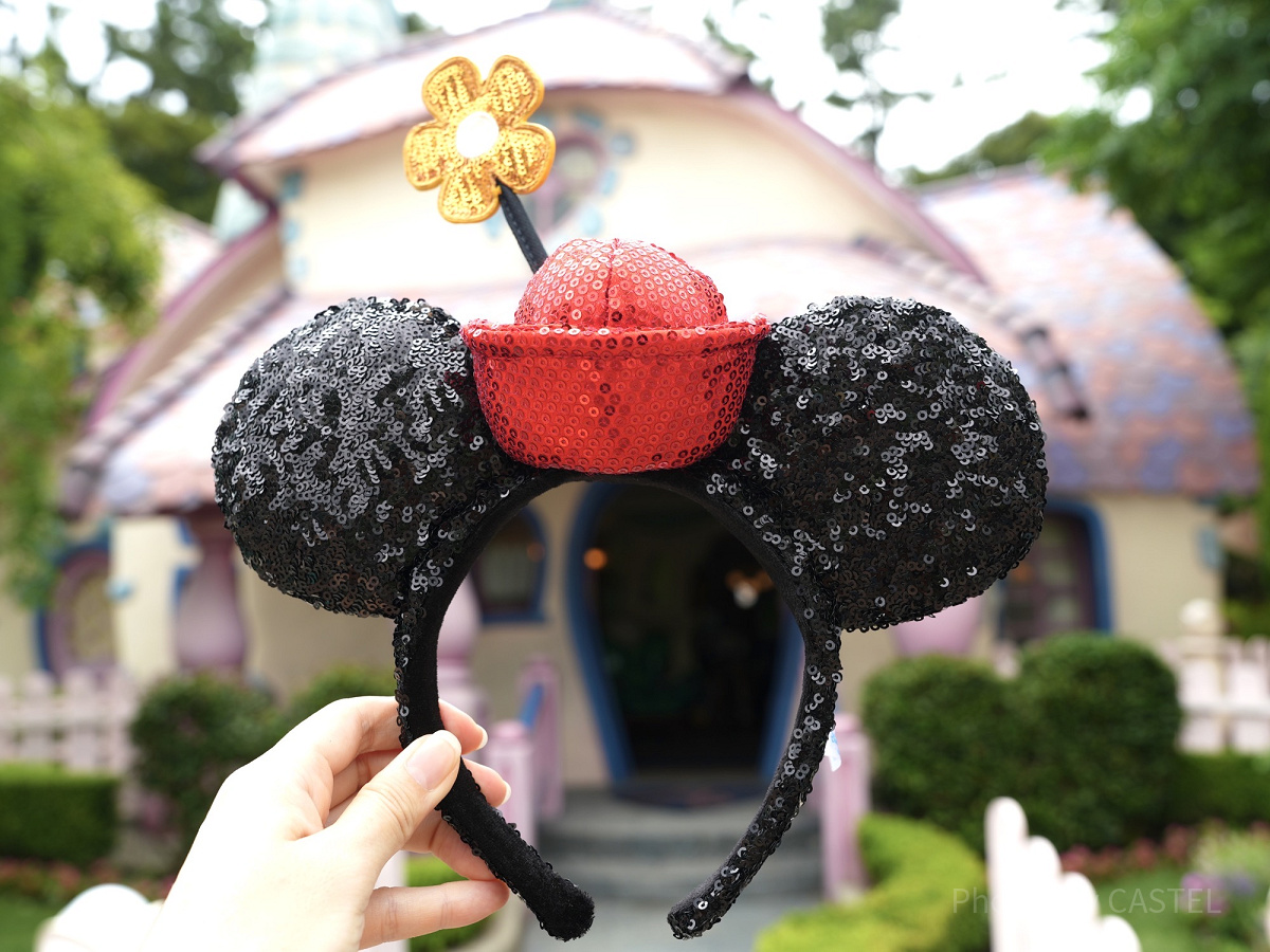 ミニーマウス スパンコールカチューシャ ハートドットのブラック！東京ディズニーランド ミニーマウス