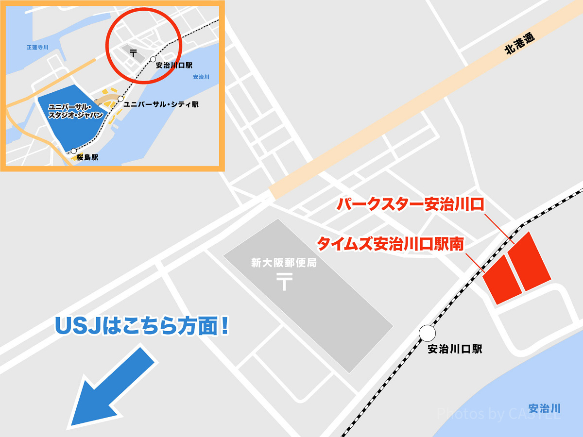 安治川口駅南側の駐車場MAP