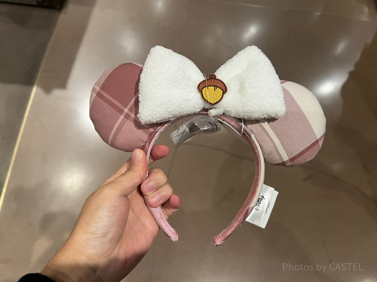 上海ディズニーカチューシャ：ブラウンチェック柄どんぐりミニー