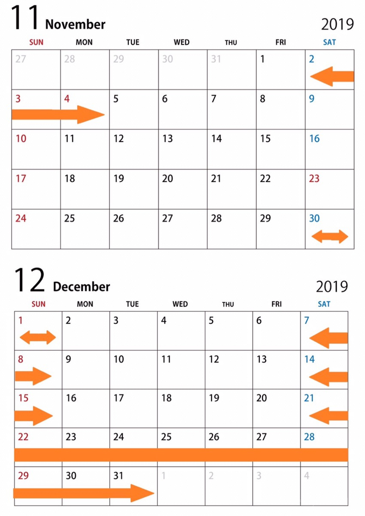 【USJ年間パスライト】2019年11-12月除外日カレンダー