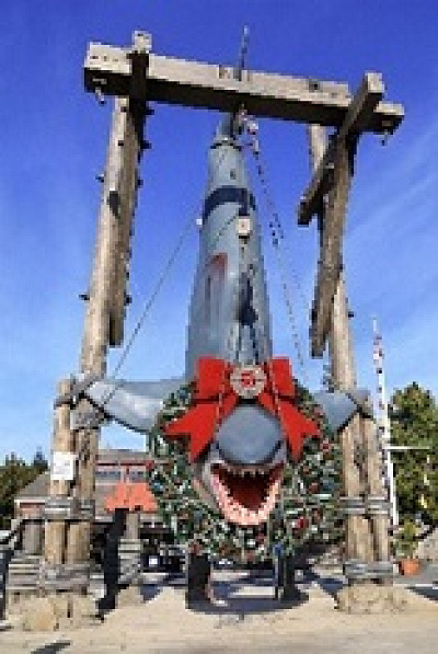 シャークにクリスマスリースの装飾が！