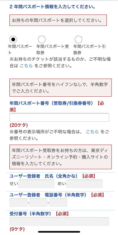 年間パスポート情報を入力