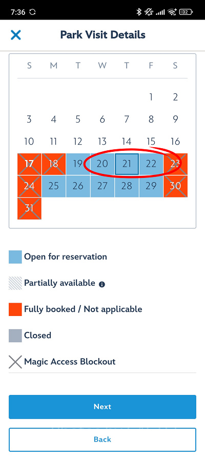 香港ディズニー入園予約：カレンダーが出てくるので入園したい日を選択してNext！