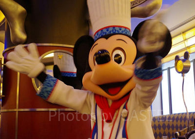 テーブルにあいさつしに来てくれたミッキー