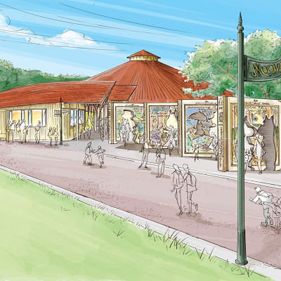 本のページの中に飛び込むデザインのエントランス