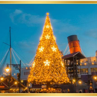 ディズニーシーのクリスマスツリー（夜）