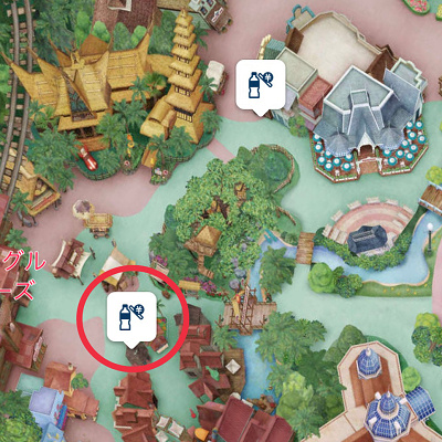 アドベンチャーランド（ジャングルクルーズ付近）の自動販売機の場所