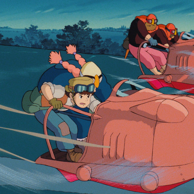 シータを助けにいくパズーとドーラ