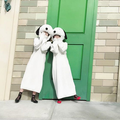 ぬいぐるみハット×白ワンピ