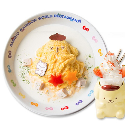 ポムポムプリンのオムライス チキンのクリームソース デザートカップ付き