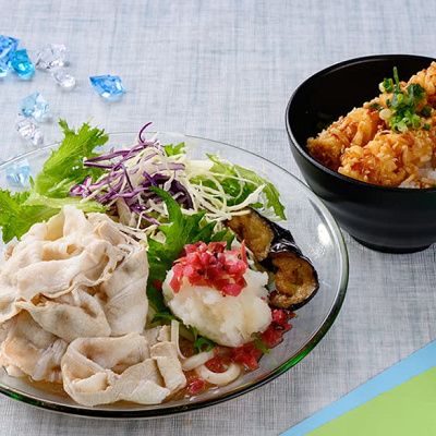 豚しゃぶとナスの 冷やし梅おろしうどん （天丼セット）