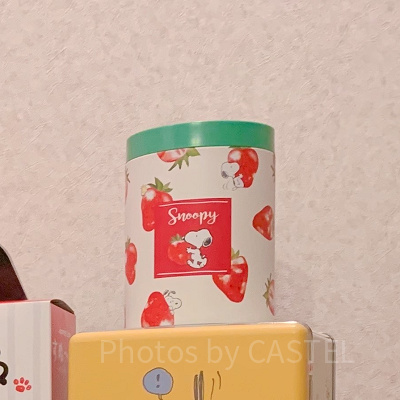 イチゴとスヌーピーの組み合わせがかわいい缶