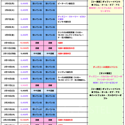 2024年2月のディズニー混雑予想カレンダー