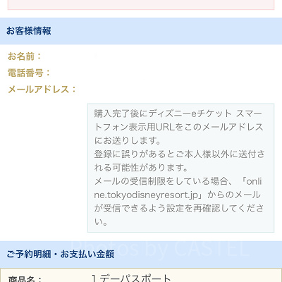 ディズニーチケット予約手順⑦