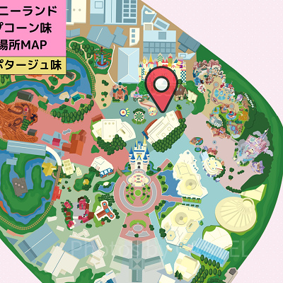 ディズニーランドのポップコーン：販売場所MAP（コーンポタージュ味）