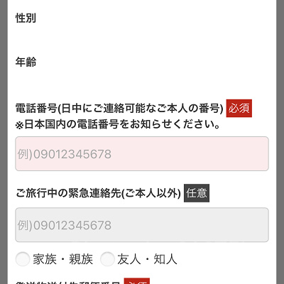 お客さま情報の入力（JAL）