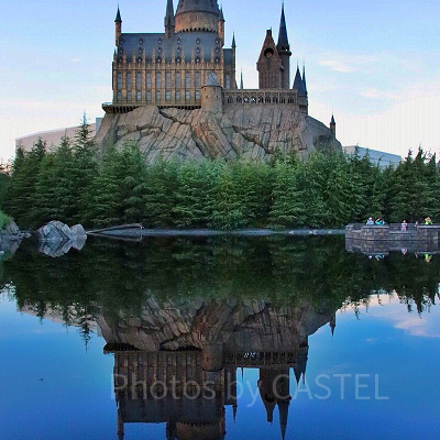 三本の箒テラス席から見たホグワーツ城