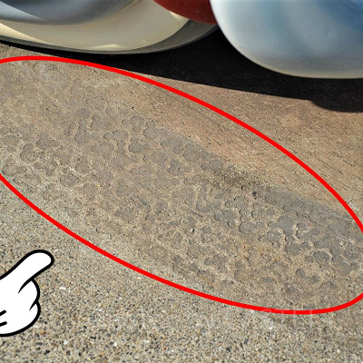 ミッキーの車のタイヤの跡