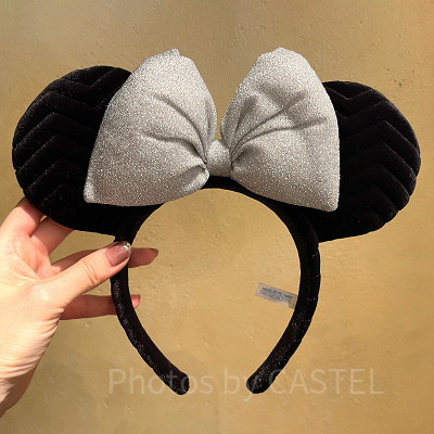 ミニーリボンキルティングカチューシャ（黒×グレー）