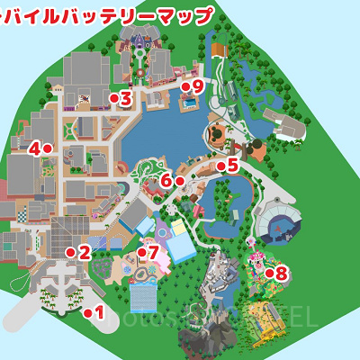 USJ内のモバイルバッテリーMAP（地図）