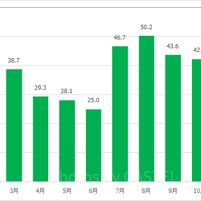 スティッチ・エンカウンターの月別平均待ち時間