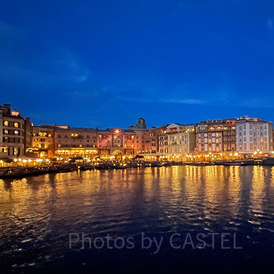 反対岸から見た輝くホテルミラコスタ