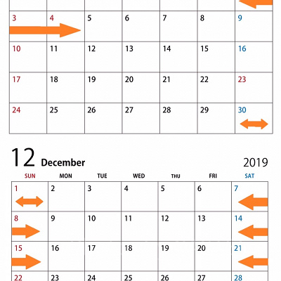 【USJ年間パスライト】2019年11-12月除外日カレンダー