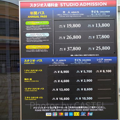 USJのチケット価格表