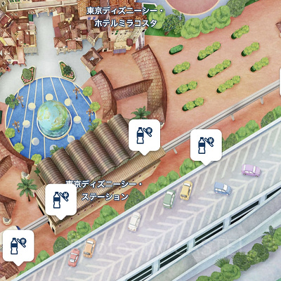 ディズニーシーのパーク外にある自動販売機の場所