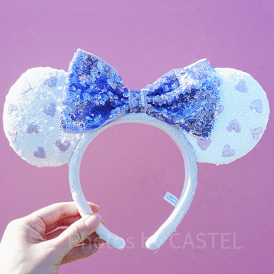 ハート柄ミニースパンコールカチューシャ（ホワイト×パープル）