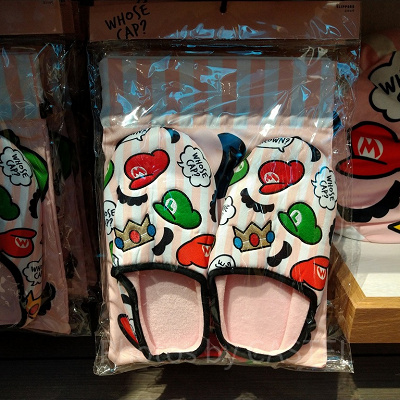 総柄×ピンクストライプ柄スリッパ