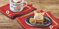 ①プーギーのストロベリー＆ミルクプリン マグカップ付き、②おっきなアイルー人形のはちみつレモンムース| キャステル | CASTEL ディズニー情報
