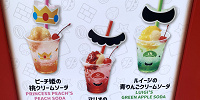 マリオのいちごクリームソーダ、ルイージの青りんごクリームソーダ、ピーチ姫の桃クリームソーダ| キャステル | CASTEL ディズニー情報