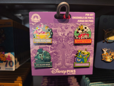 アナハイムディズニーのピンバッジ：エリアモチーフ